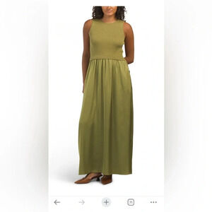 TAYLOR sleeveless maxi 2 side pocket mixed media dress.  Olive. Size S.  NWT